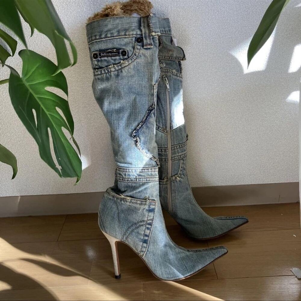 Dolce & Gabbana D&G Vintage Blue Denim Jean Boots - Picture 2 of 9